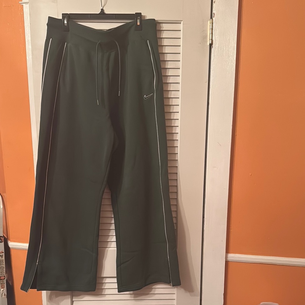 Nike Dark Green Athletic Pants with White Trim